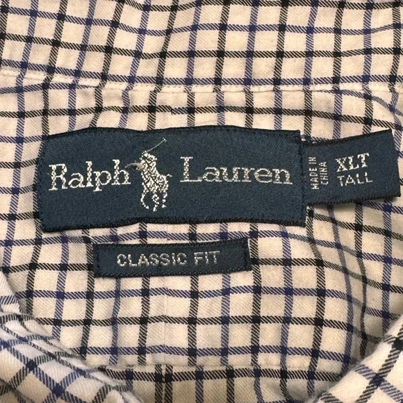 Mens Polo Ralph Lauren Classic Fit White /Blue Plaid Button Down Shirt XLT Tall - Picture 3 of 6
